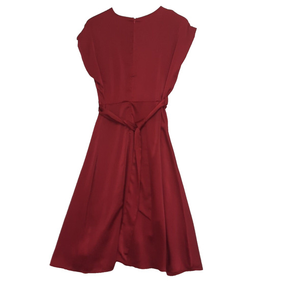 NWT Burgundy Dark Red Satin Midi Dress Sz XL Wrap Front Short Sleeves Tie Waist - Picture 6 of 10